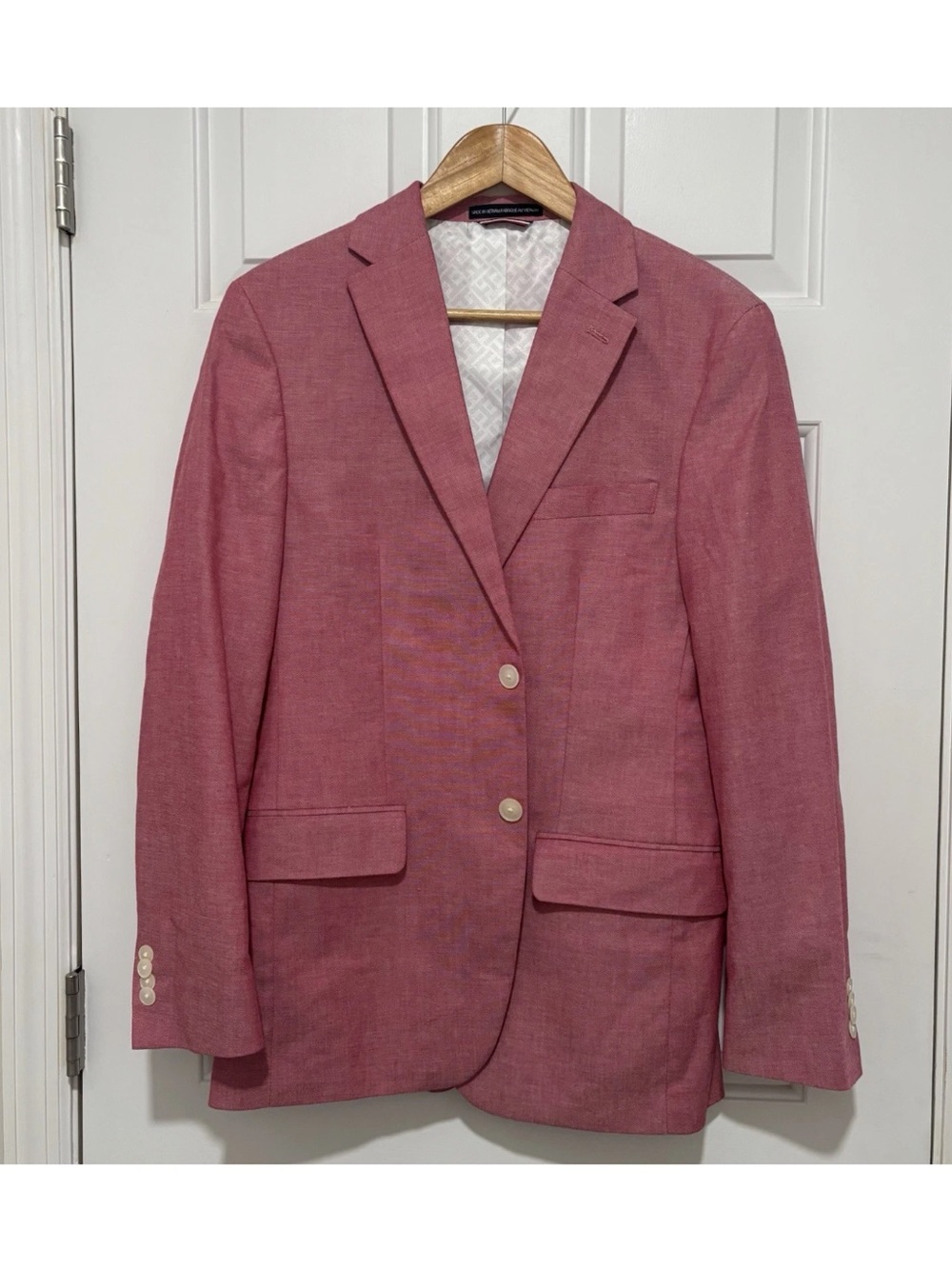 Tommy Hilfiger Men's 38R Sport Coat Blazer Pink/Red Cotton Two Button Preppy